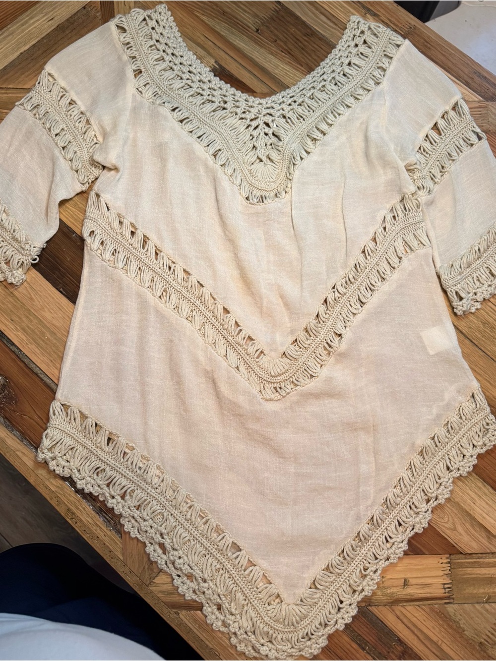 Andrée by Unit Cream Crochet-Trim Boho Poncho Top — One Size - Picture 2 of 6